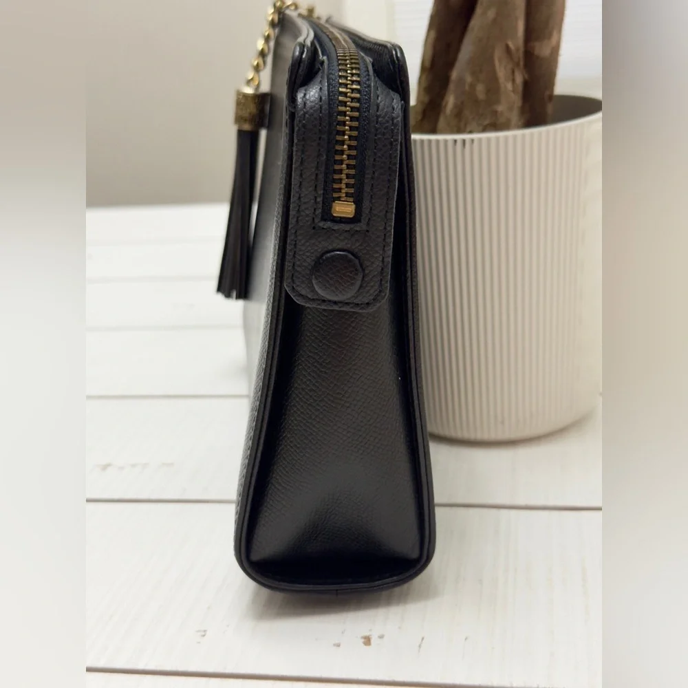 New Vintage VLTN Black Leather Clutch w Tassel - Picture 2 of 10